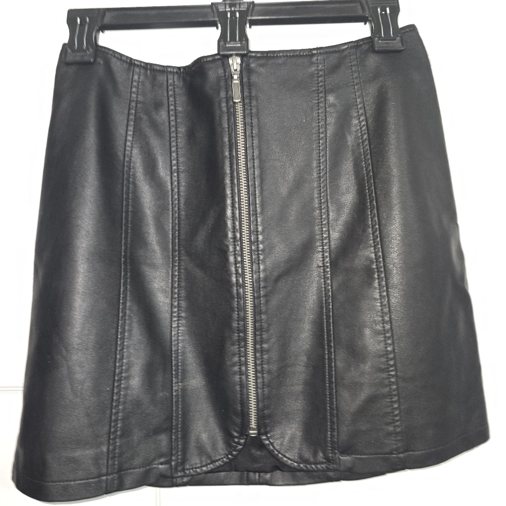 Free People Black Faux Leather Mini Skirt